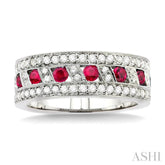 2.6 MM Round Cut Ruby and 5/8 ctw Round Cut Diamond Precious Band in 18K White Gold